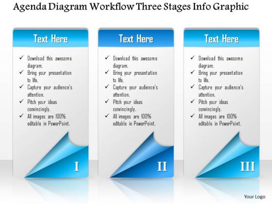 Business Diagram Agenda Diagram Workflow Three Stages Info Graphic Presentation Template