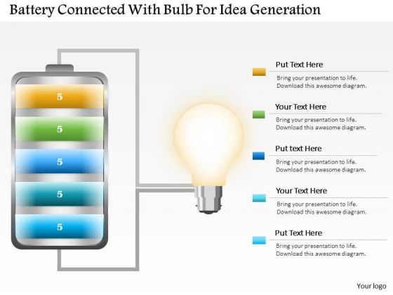 Business Diagram Battery Connected With Bulb For Idea Generation PowerPoint Slide