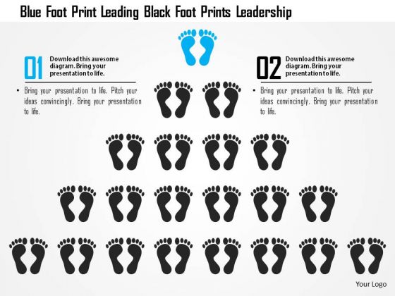 Business Diagram Blue Foot Print Leading Black Foot Prints Leadership Presentation Template
