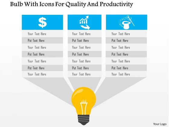 Business Diagram Bulb With Icons For Quality And Productivity Presentation Template