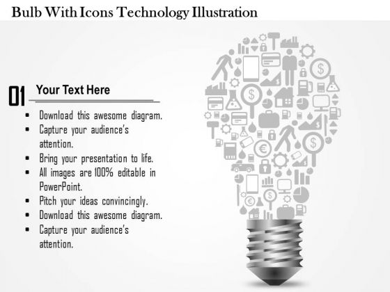 Business Diagram Bulb With Icons Technology Illustration Presentation Template
