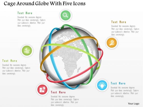 Business Diagram Cage Around Globe With Five Icons Presentation Template