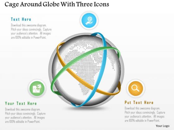 Business Diagram Cage Around Globe With Three Icons Presentation Template