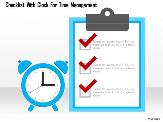 Business Diagram Checklist With Clock For Time Management Presentation Template