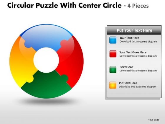 Business Diagram Circular Puzzle With Center Circle 4 Pieces Marketing Diagram