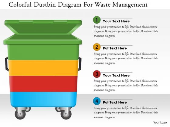 Business Diagram Colorful Dustbin Diagram For Waste Management Presentation Template