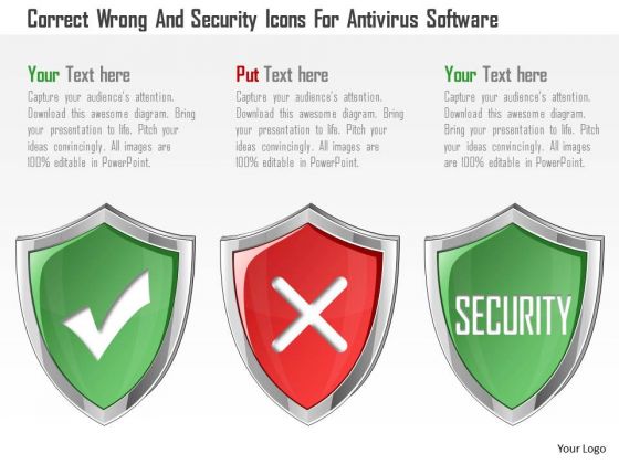Business Diagram Correct Wrong And Security Icons For Antivirus Software Presentation Template