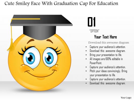 Business Diagram Cute Smiley Face With Graduation Cap For Education Presentation Template