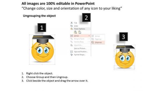 Business Diagram Cute Smiley Face With Graduation Cap For Education Presentation Template