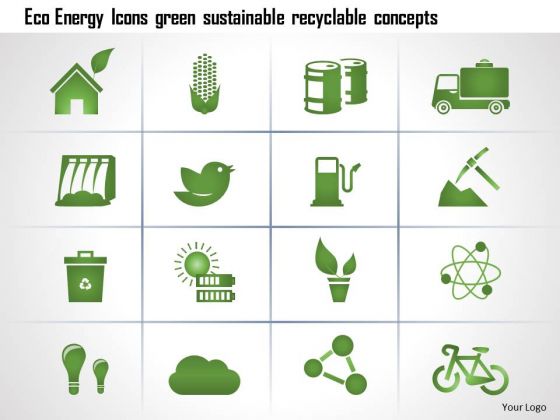 Business Diagram Eco Energy Icons Green Sustainable Recyclable Concepts Ppt Slide