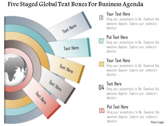Business Diagram Five Staged Global Text Boxes For Business Agenda Presentation Template