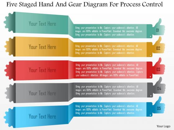 Business Diagram Five Staged Hand And Gear Diagram For Process Control PowerPoint Template