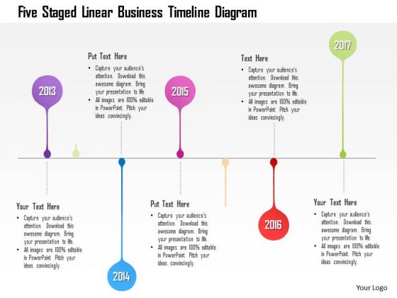 Business Diagram Five Staged Linear Business Timeline Diagram Presentation Template