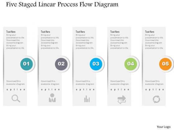 Business Diagram Five Staged Linear Process Flow Diagram PowerPoint Template
