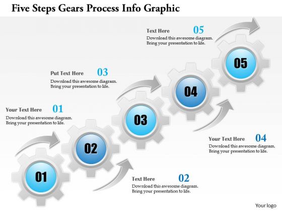 Business Diagram Five Steps Gears Process Info Graphic Presentation Template