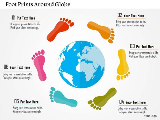 Business Diagram Foot Prints Around Globe Presentation Template