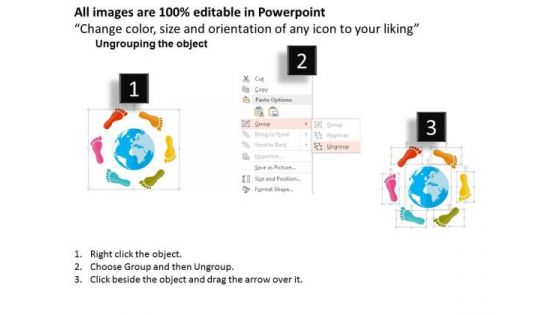 Business Diagram Foot Prints Around Globe Presentation Template