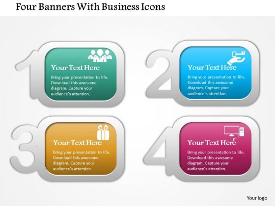 Business Diagram Four Banners With Business Icons Presentation Template