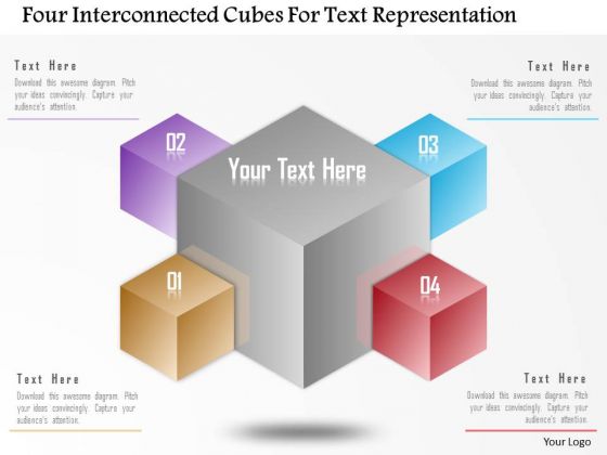 Business Diagram Four Interconnected Cubes For Text Representation Presentation Template