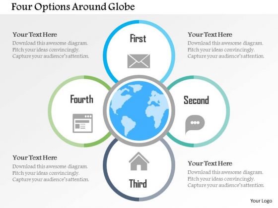 Business Diagram Four Options Around Globe Presentation Template