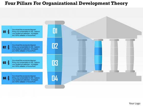 Business Diagram Four Pillars For Organizational Development Theory Presentation Template