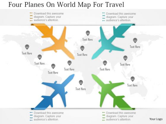Business Diagram Four Planes On World Map For Travel Presentation Template