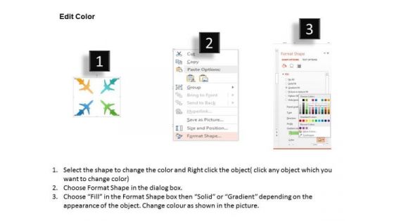 Business Diagram Four Planes On World Map For Travel Presentation Template