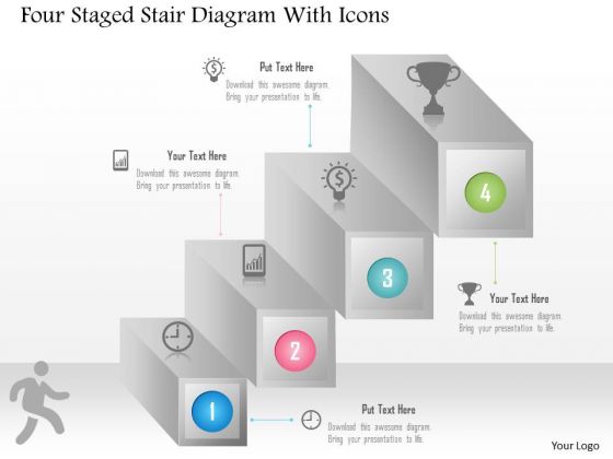 Business Diagram Four Staged Stair Diagram With Icons PowerPoint Template