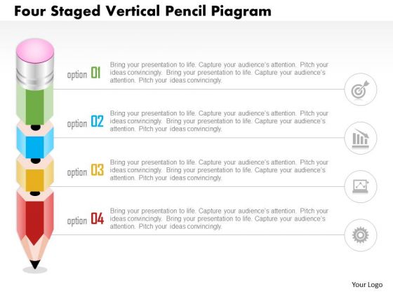 Business Diagram Four Staged Vertical Pencil Diagram Presentation Template