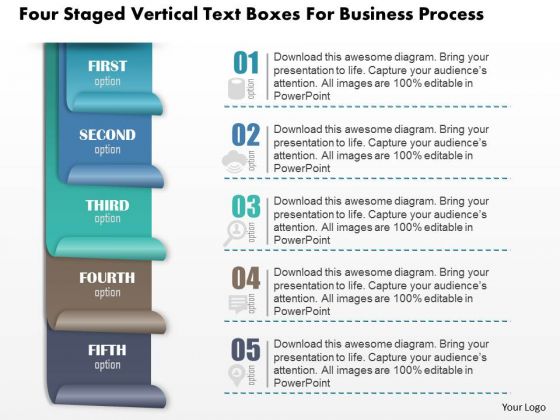 Business Diagram Four Staged Vertical Text Boxes For Business Process Presentation Template