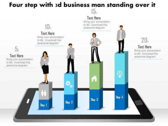 Business Diagram Four Steps With 3d Business Person Standing Over It PowerPoint Slide