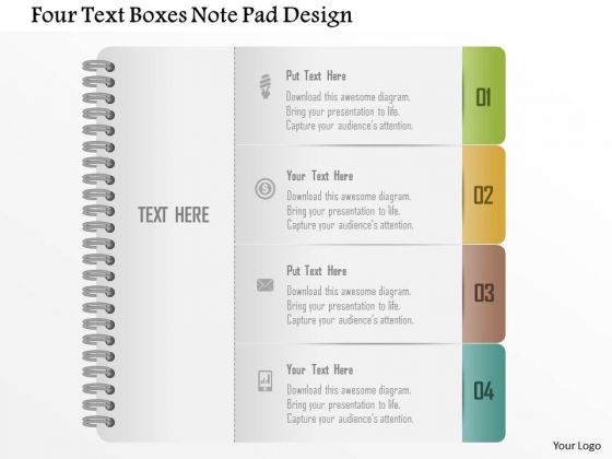 Business Diagram Four Text Boxes Note Pad Design Presentation Template