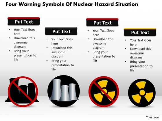 Business Diagram Four Warning Symbols Of Nuclear Hazard Situation Presentation Template
