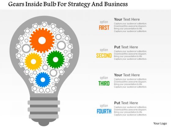 Business Diagram Gears Inside Bulb For Strategy And Business Presentation Template