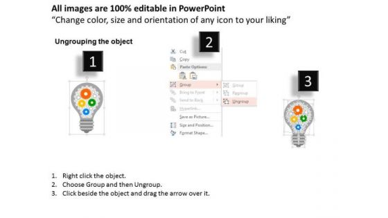 Business Diagram Gears Inside Bulb For Strategy And Business Presentation Template