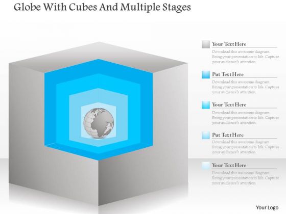 Business Diagram Globe With Cubes And Multiple Stages PowerPoint Template