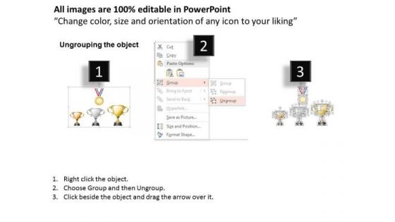 Business Diagram Golden Silver And Gold Trophy For Champions And Gold Medal Presentation Template