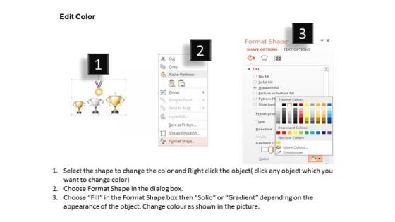 Business Diagram Golden Silver And Gold Trophy For Champions And Gold Medal Presentation Template