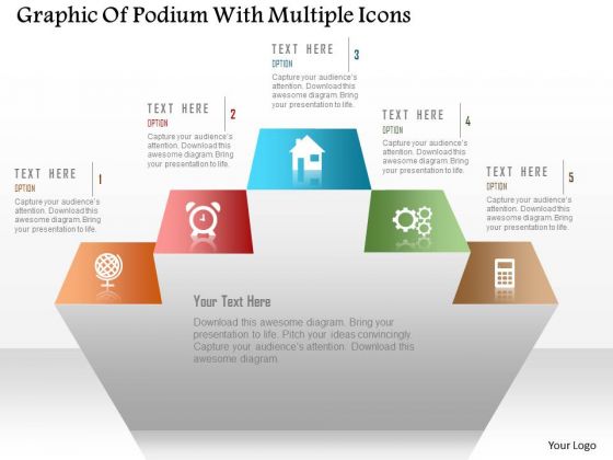 Business Diagram Graphic Of Podium With Multiple Icons PowerPoint Template