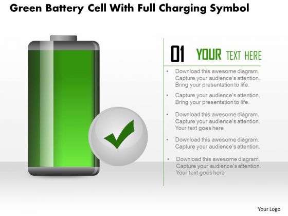 Business Diagram Green Battery Cell With Full Charging Symbol PowerPoint Slide