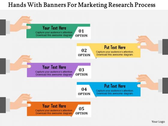 Business Diagram Hands With Banners For Marketing Research Process Presentation Template