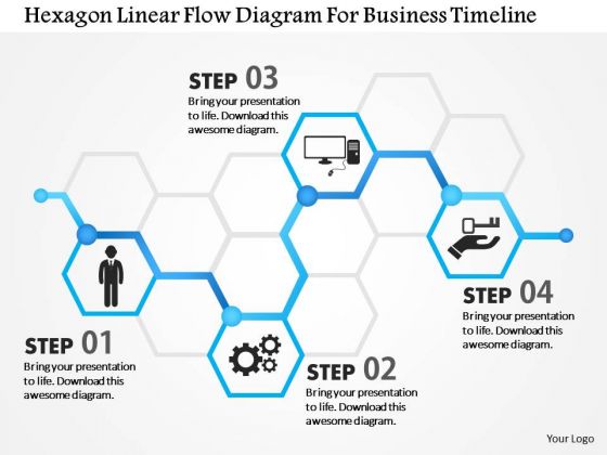 Business Diagram Hexagon Linear Flow Diagram For Business Timeline Presentation Template