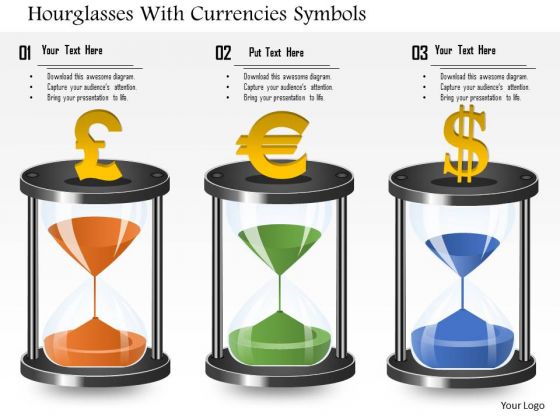 Business Diagram Hourglasses With Currencies Symbols Presentation Template