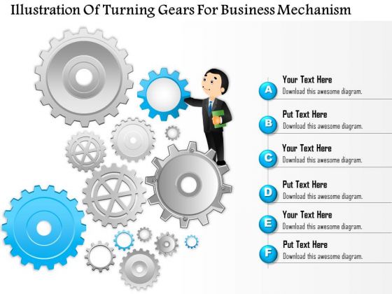 Business Diagram Illustration Of Turning Gears For Business Mechanism Presentation Template