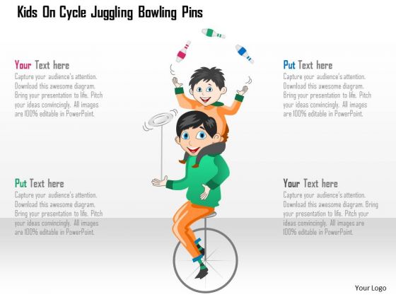 Business Diagram Kids On Cycle Juggling Bowling Pins Presentation Template