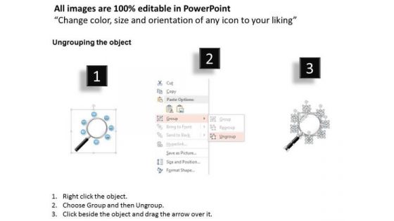 Business Diagram Magnifying Glass With Big Data Icons Surrounding The Lens Presentation Template