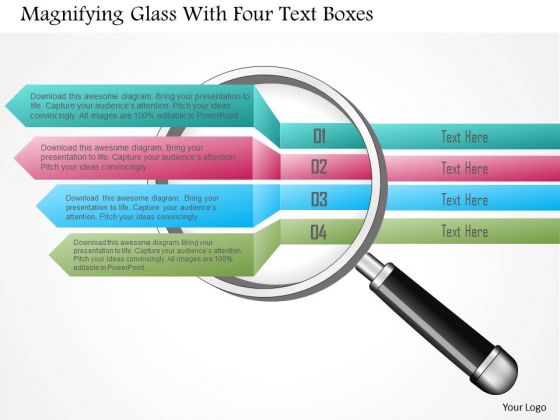 Business Diagram Magnifying Glass With Four Text Boxes Presentation Template