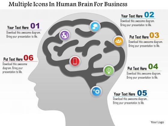 Business Diagram Multiple Icons In Human Brain For Business Presentation Template