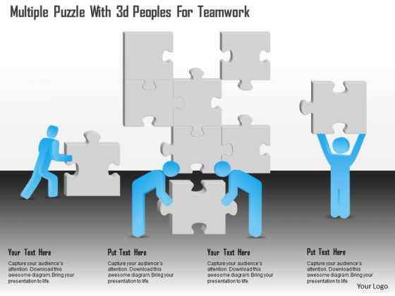Business Diagram Multiple Puzzle With 3d Peoples For Teamwork Presentation Template