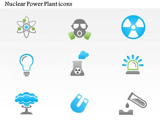 Business Diagram Nuclear Power Plant Icons Mushroom Cloud Atoms Presentation Template